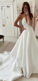 A-line Simple Satin Unique Princess Wedding Dresses WD017