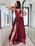 A-line Simple Spaghetti Straps Burgundy Elegant Modest Long Party Evening Prom Dresses PD1341