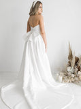 A-line Simple Strapless Satin Wedding Dress with Split, Bridal Gown WD146