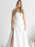 A-line Simple Strapless Satin Wedding Dress with Split, Bridal Gown WD146
