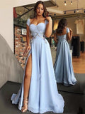 A-line Sky Blue Elegant Fashion Formal Long Prom Dresses, Evening Dress PD431