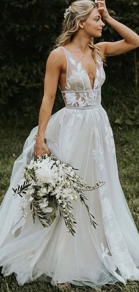 A-line Sleeveless Beach Long Popular Garden Vintage Wedding Dresses WD279