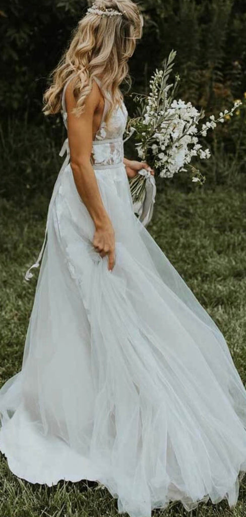 A-line Sleeveless Beach Long Popular Garden Vintage Wedding Dresses WD279