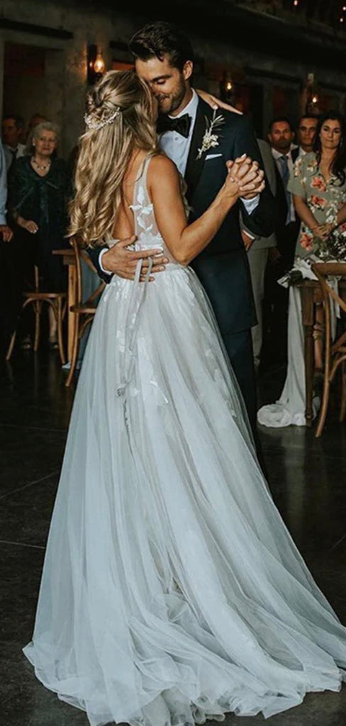 A-line Sleeveless Beach Long Popular Garden Vintage Wedding Dresses WD279