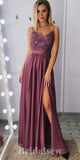 A-line Spaghetti Straps Custom Slit Stylish Party Evening Long Prom Dresses PD1131