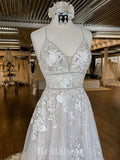 A-line Spaghetti Straps Fairy Lace Beach Vintage Long Wedding Dresses WD356
