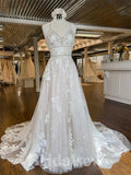 A-line Spaghetti Straps Fairy Lace Beach Vintage Long Wedding Dresses WD356