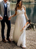 A-line Spaghetti Straps Fairy Lace Boho Beach Vintage Long Wedding Dresses WD287