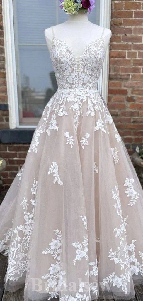 A-line Spaghetti Straps Lace Best Dream Vintage Long Wedding Dresses WD407