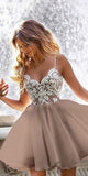 A-line Spaghetti Straps Lace Short Homecoming Dresses HD009