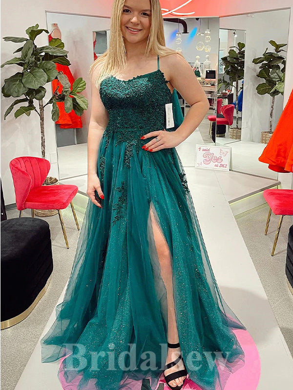 A-line Spaghetti Straps Lace Slit Elegant Party Long Women Evening Prom Dresses PD878
