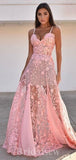 A-line Spaghetti Straps Pink Modest Custom Elegant Party Long Women Evening Prom Dresses PD807