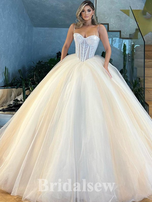 A-line Spaghetti Straps Princess Garden Vintage Dream Beach Long Wedding Dresses, Bridal Gown WD488