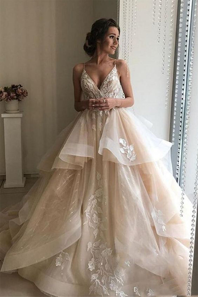 A-line Spaghetti Straps Princess Pretty Long Wedding Dresses WD076