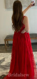 A-line Spaghetti Straps Red Lace Modest Long Women Evening Prom Dresses PD875