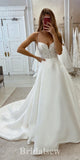 A-line Spaghetti Straps Satin Garden Vintage Dream Beach Long Wedding Dresses, Bridal Gown WD487