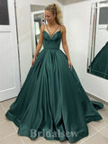 A-line Spaghetti Straps Satin Prom Gown, Long Party Evening Prom Dresses PD1335