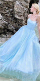 A-line Spaghetti Straps Sequin Light Blue Sparkly Fashion Prom Dresses PD012