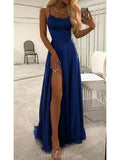 A-line Spaghetti Straps Simple Formal Long Prom Dresses, Evening Dress PD411