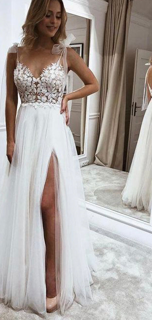 A-line Spaghetti Straps Simple Long Wedding Dresses Online WD079