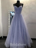 A-line Spaghetti Straps Sparkly Glitter Modest Elegant Formal Best Long Party Evening Prom Dresses PD1324