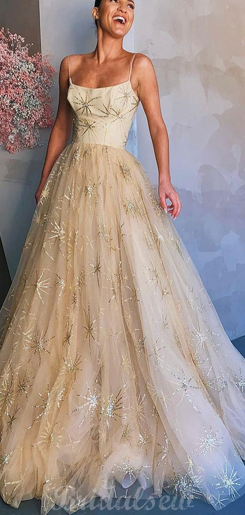 A-line Spaghetti Straps Tulle Elegant Prom Dresses PD007