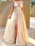 A-line Spaghetti Straps Unique Modest Pretty Formal Long Evening Prom Dresses PD286
