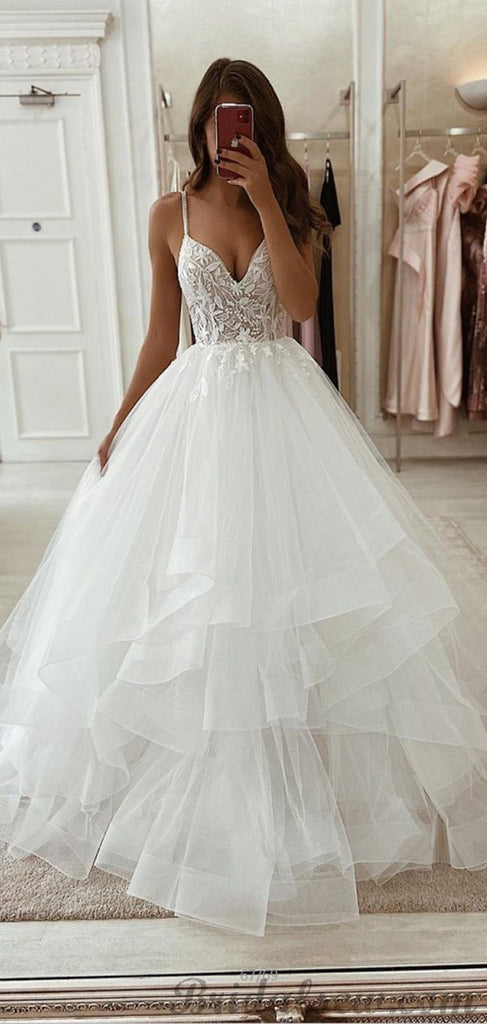 Ivory Boho Chiffon Lace Split Beach Wedding Dresses PW261 | Promnova