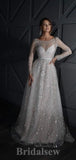 A-line Sparkly Beach Long Sleeves Dream Romantic Vintage Long Wedding Dresses WD405