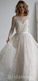 A-line Sparkly Beach Long Sleeves Dream Romantic Vintage Long Wedding Dresses WD405