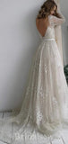 A-line Sparkly Beach Long Sleeves Dream Romantic Vintage Long Wedding Dresses WD405