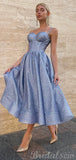 A-line Sparkly Blue Sequin Princess Modest Party Long Prom Dresses, Homecoming Dress PD455