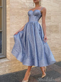 A-line Sparkly Blue Sequin Princess Modest Party Long Prom Dresses, Homecoming Dress PD455