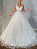 A-line Sparkly Glitter Princess Vintage Dream Beach Long Wedding Dresses, Bridal Gown WD489