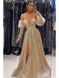 A-line Sparkly Gorgeous Black Girls Slay Elegant Evening Modest Long Prom Dresses PD481