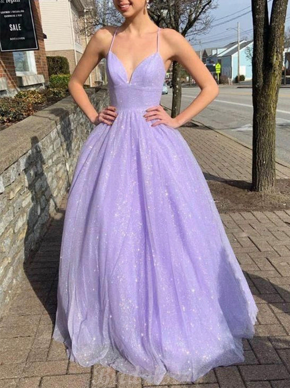 A-line Sparkly Gorgeous Sequin Purple Party Prom Dresses PD071