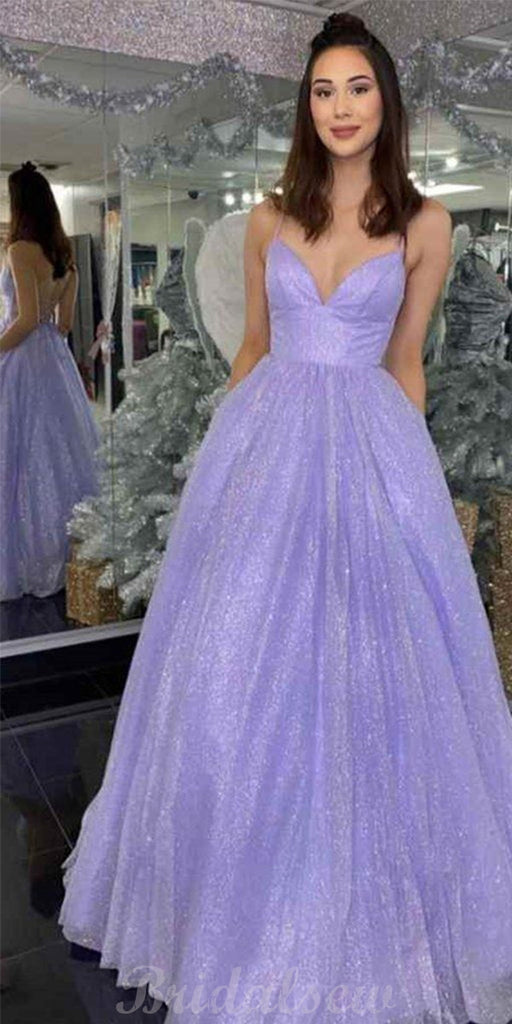 A-line Sparkly Gorgeous Sequin Purple Party Prom Dresses PD071