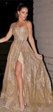 A-line Sparkly One Shoulder Black Girls Slay Elegant Evening Modest Long Prom Dresses PD482