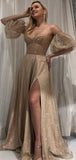 A-line Sparkly Sequin Modest Party Formal Long Evening Prom Dresses PD282