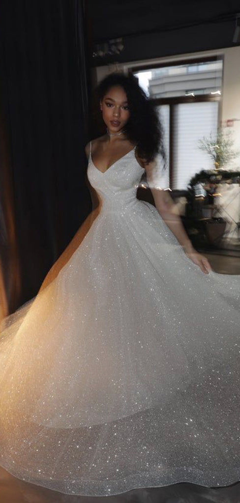 A-line Sparkly Sequin Princess Pretty Long Wedding Dresses WD071 bridalsew A-line Sparkly Sequin Princess Pretty Long Wedding Dresses WD071 bridalsew