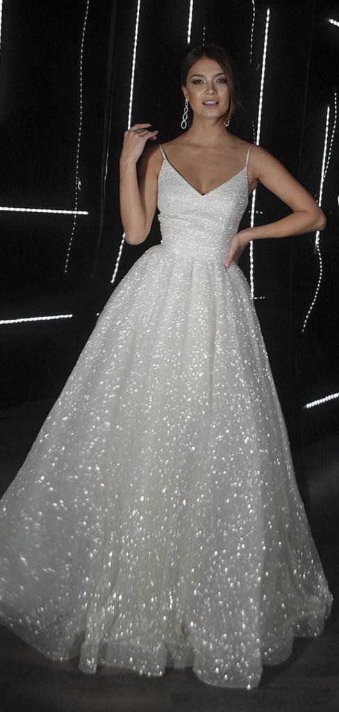 A-line Sparkly Sequin Princess Pretty Long Wedding Dresses WD071 bridalsew A-line Sparkly Sequin Princess Pretty Long Wedding Dresses WD071 bridalsew