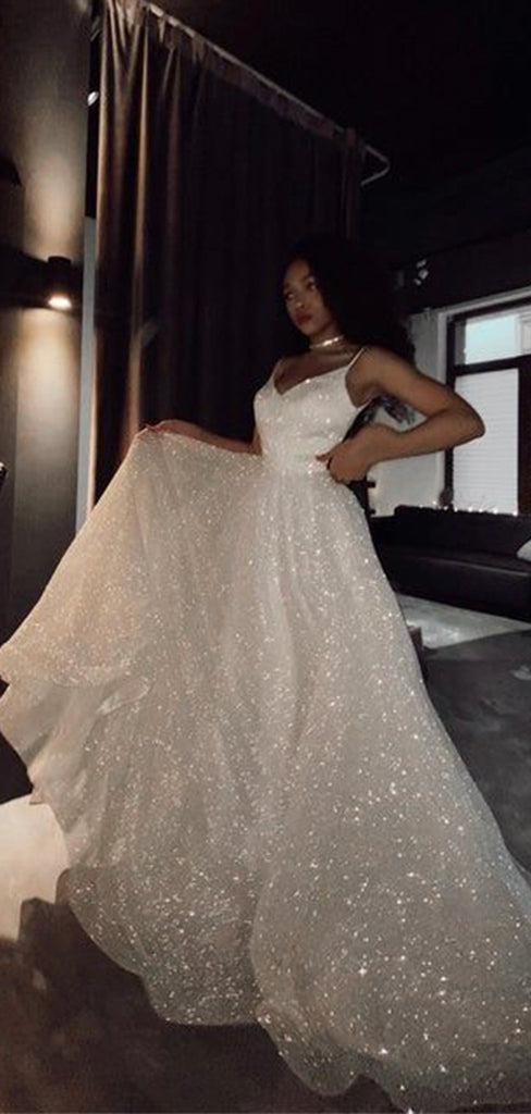 A-line Sparkly Sequin Princess Pretty Long Wedding Dresses WD071 bridalsew A-line Sparkly Sequin Princess Pretty Long Wedding Dresses WD071 bridalsew