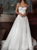A-line Sparkly Sequin Spaghetti Straps Unique Beach Wedding Dresses, Bridal Gown WD087