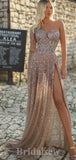 A-line Sparkly Sequin Stunning Long Gorgeous Glitter Modest Party Women Evening Prom Dresses PD669