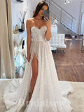 A-line Sparkly Sequin Sweatheart Stunning Beach Vintage Long Wedding Dresses, Bridal Gown WD354