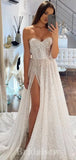 A-line Sparkly Sequin Sweatheart Stunning Beach Vintage Long Wedding Dresses, Bridal Gown WD354