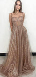 A-line Sparkly Sequin Tulle Elegant Fashion Formal Long Evening Prom Dresses PD281