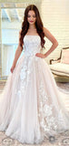 A-line Strapless Fairy Beach Vintage Long Wedding Dresses, Dream Bridal Gown WD424