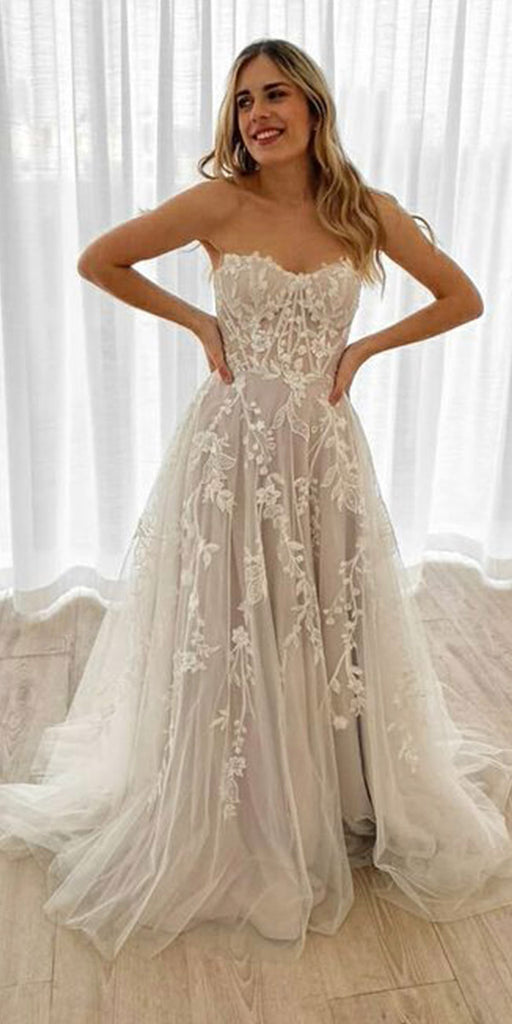 A-line Strapless Lace Vintage Modest Beach Long Wedding Dresses WD251 bridalsew A-line Strapless Lace Vintage Modest Beach Long Wedding Dresses WD251 bridalsew