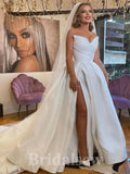 A-line Strapless Satin Classy Beach Vintage Long Wedding Dresses, Bridal Gown WD343